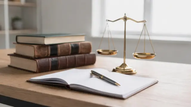 Gesetzbücher und Waage als Symbol für Waffenrecht und Notwehr