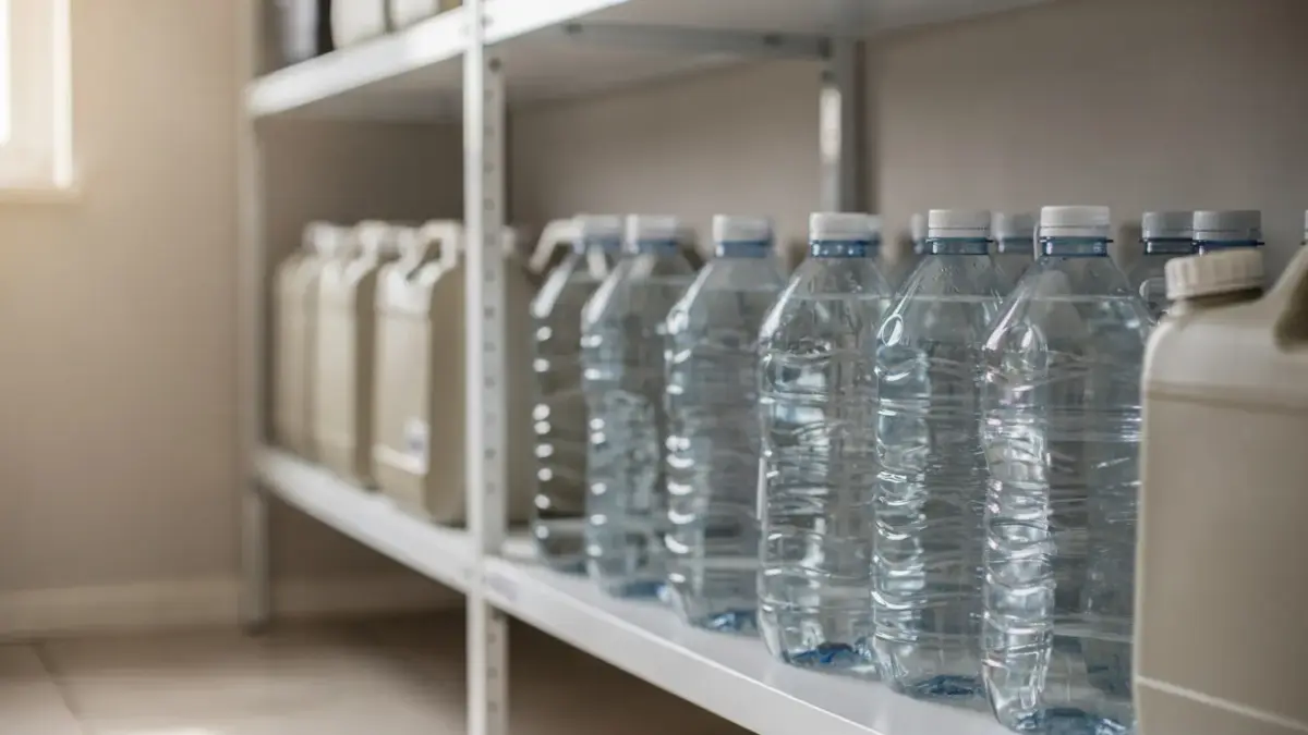 Trinkwasser lagern pro Person mit Wasserflaschen und Kanistern als Wasservorrat