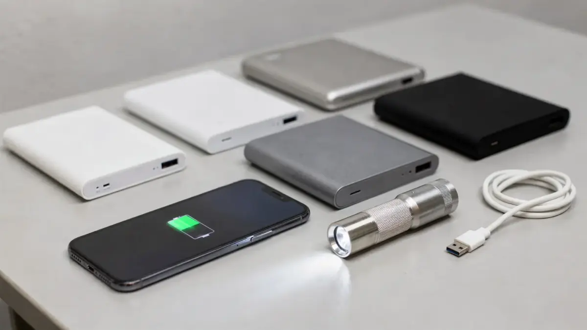 Mehrere Powerbanks und Smartphone als Krisenvorsorge-Thema