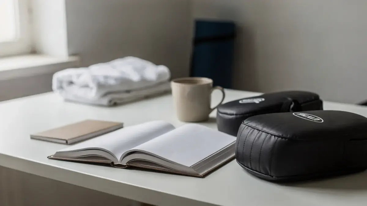 Gesetzbuch, Notizbuch und Smartphone als Motiv zum Thema Notwehr bei Körperangriff und Selbstverteidigung