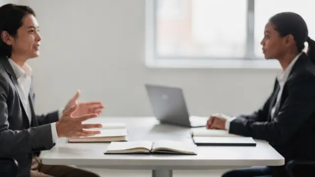 Zwei Personen im Büro bei einem ruhigen Gespräch zum Thema verbal Angriff abwehren