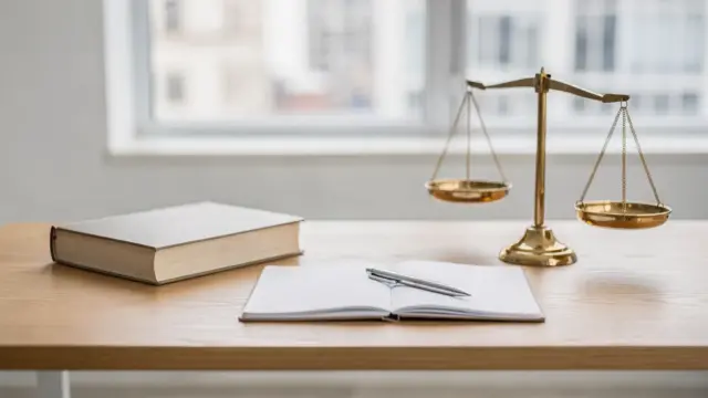 Justiz- und Schreibtischszene zum Thema Notwehr gegen mehrere Angreifer