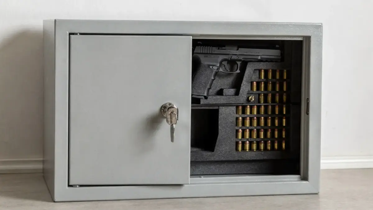 Abschließbarer Waffenschrank mit Schreckschusswaffe zur Aufbewahrung nach dem WaffG