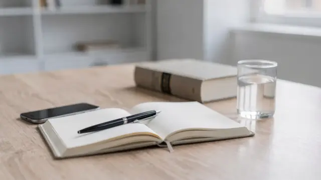 Rechtsberatung nach einer Notwehrhandlung mit Gesetzbuch, Notizblock und Smartphone auf dem Tisch