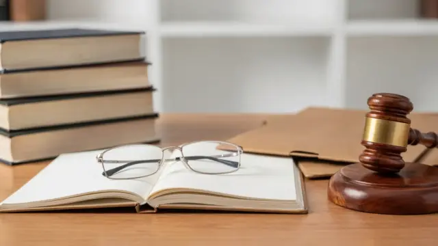 Rechtsbücher und Akten auf einem Schreibtisch zum Thema Wann Notwehr strafbar wird