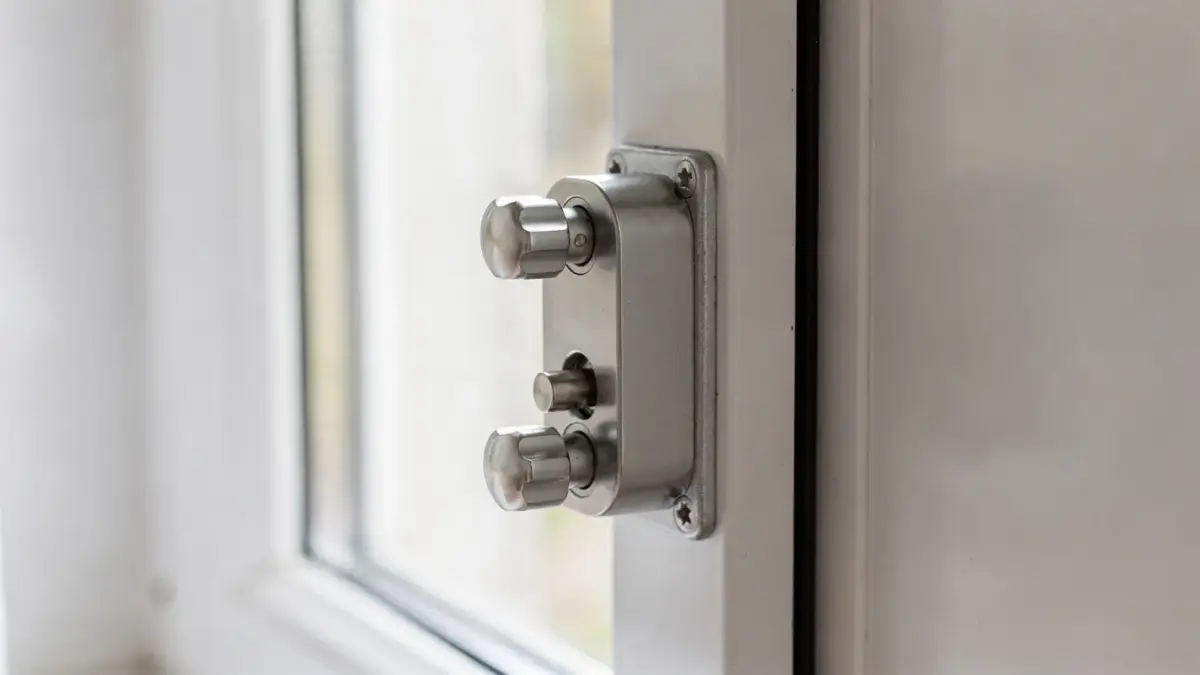 Pilzkopfverriegelung an einem modernen Fensterrahmen für Einbruchschutz