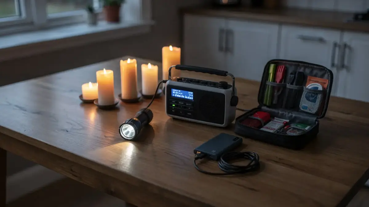 Notfallausrüstung für das Verhalten bei Blackout bei Stromausfall in einer Wohnung