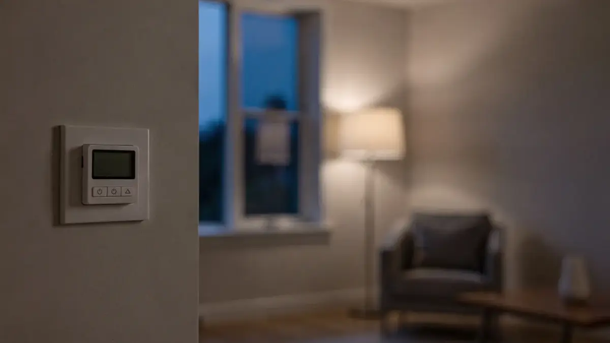Zeitschaltuhr an einer Lampe im Wohnraum als Beispiel für Anwesenheitssimulation im Einbruchschutz