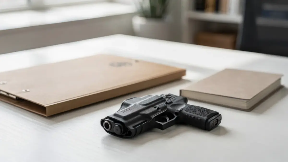 Holster und Aktenmappe als Motiv zum Thema Waffe führen und rechtliche Folgen