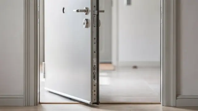 Einbruchsichere Haustür mit Mehrfachverriegelung und Sicherheitsbeschlägen im Eingangsbereich